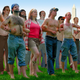 Shoeless and shirtless Americans march arm-in-arm across the National Mall.